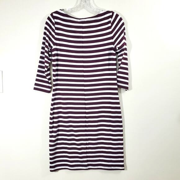 Gap Boatneck Dress Burgundy/White Stripe 3/4 Sleeve Fitted Size Small Petite NWT - Picture 6 of 12